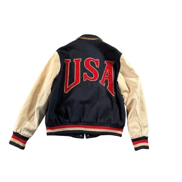 Vintage Nike US Soccer Varsity Jacket Mens Small Navy Blue Wool Leather Sleeves - Picture 2 of 16